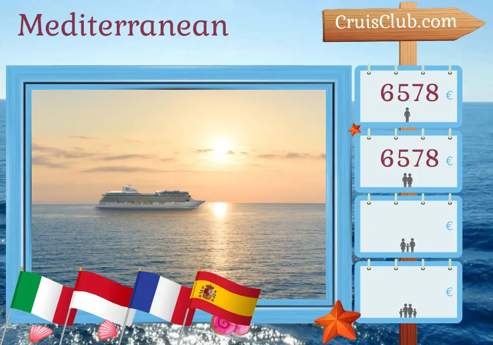 Cruise in the Mediterranean from Civitavecchia to Barcelona aboard Oceania Allura ship with visits to Italy, Monaco, France, and Spain for 10 days