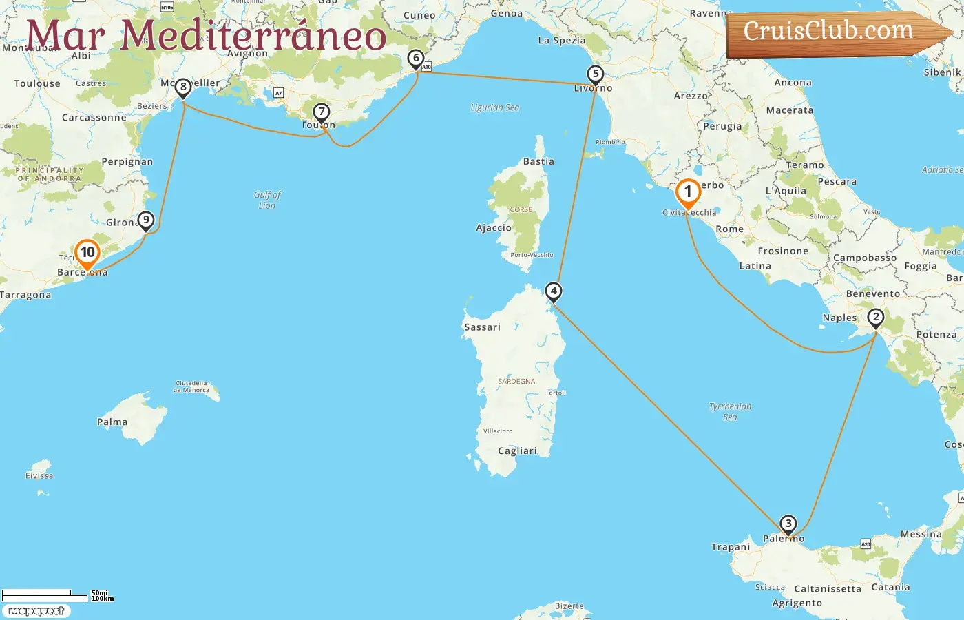 Crucero por el Mediterráneo de Civitavecchia a Barcelona a bordo del barco Oceania Allura con visitas a Italia, Mónaco, Francia y España durante 10 días