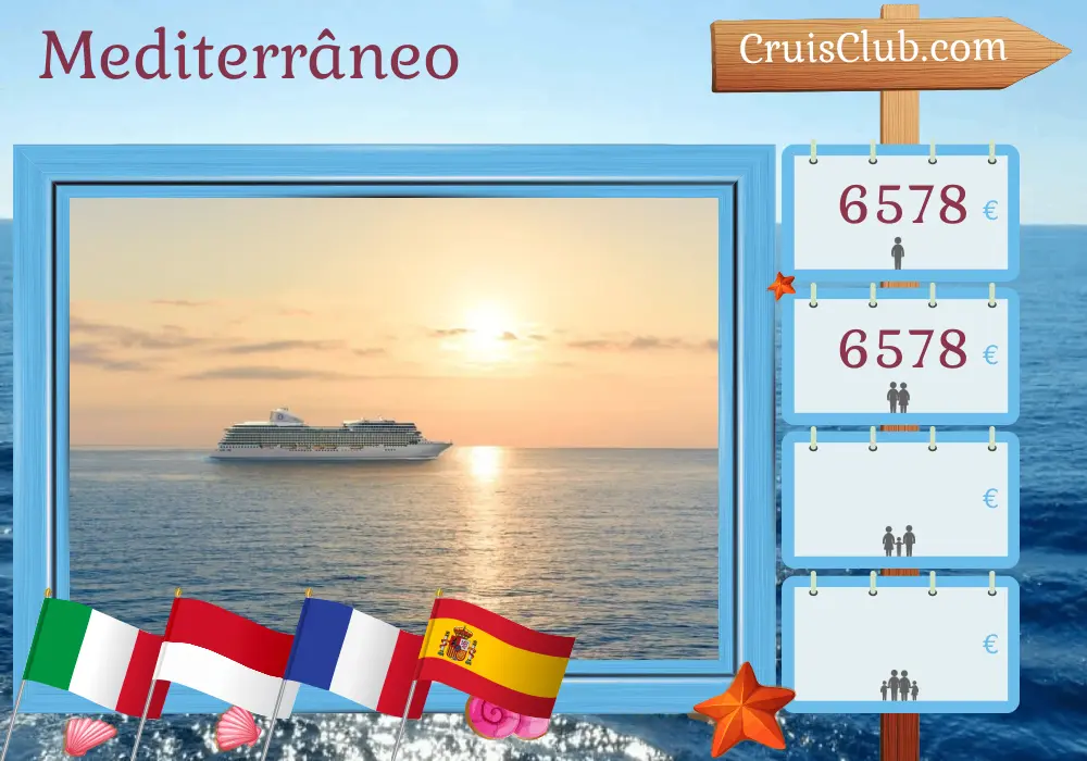 Cruzeiro no Mediterrâneo de Civitavecchia a Barcelona a bordo do navio Oceania Allura com visitas à Itália, Mônaco, França e Espanha por 10 dias