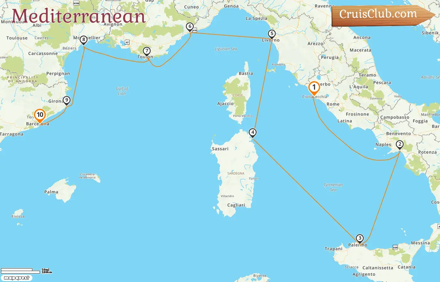 Cruise in the Mediterranean from Civitavecchia to Barcelona aboard Oceania Allura ship with visits to Italy, Monaco, France, and Spain for 10 days