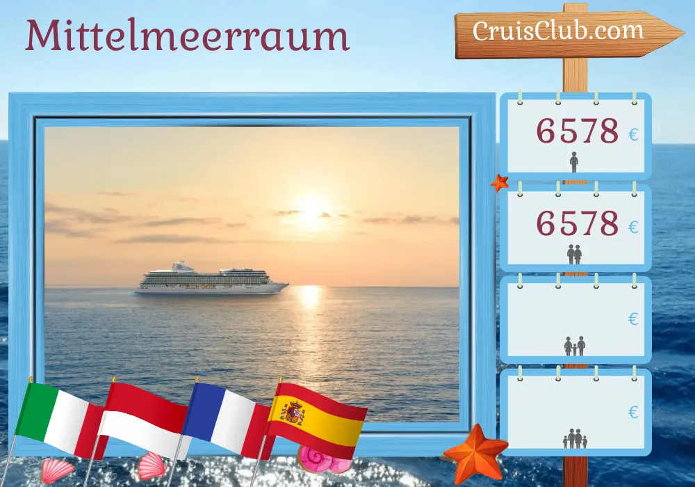 Kreuzfahrt im Mittelmeer von Civitavecchia nach Barcelona an Bord des Oceania Allura-Schiffs mit Besuchen in Italien, Monaco, Frankreich und Spanien für 10 Tage