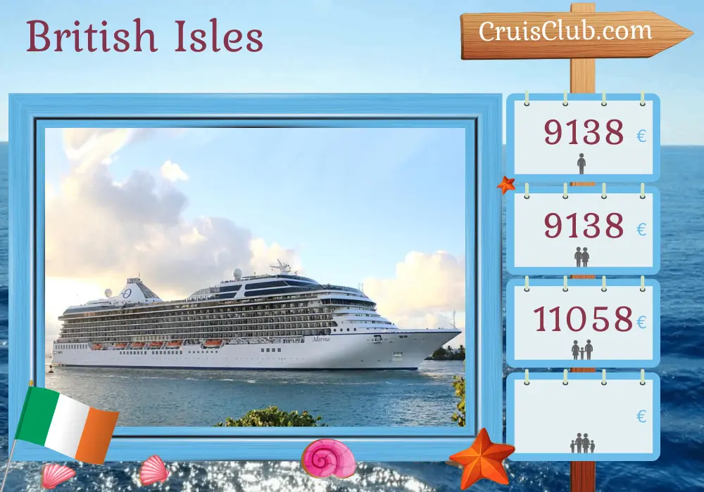 Cruise in the British Isles from Southampton aboard Oceania Marina ship with visits to Ireland for 12 days