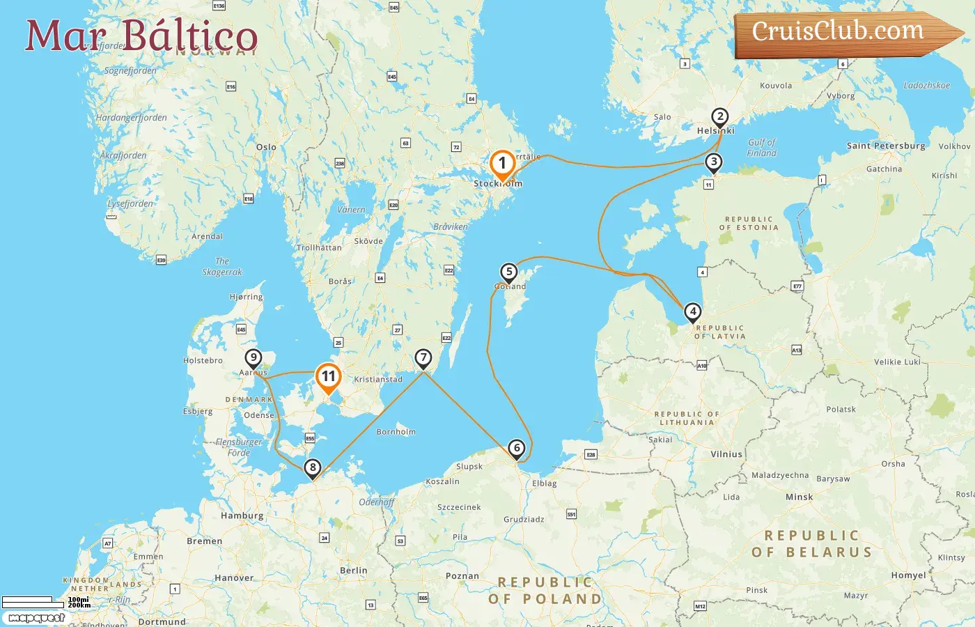 Crucero en el mar Báltico de Estocolmo a Copenhague a bordo del barco Oceania Marina con visitas a Suecia, Finlandia, Estonia, Letonia, Polonia, Alemania y Dinamarca durante 11 días
