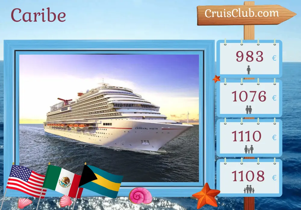 Crucero por el Caribe desde Port Canaveral / Orlando a bordo del barco Carnival Vista con visitas a Estados Unidos, Honduras, México y Bahamas por 8 días