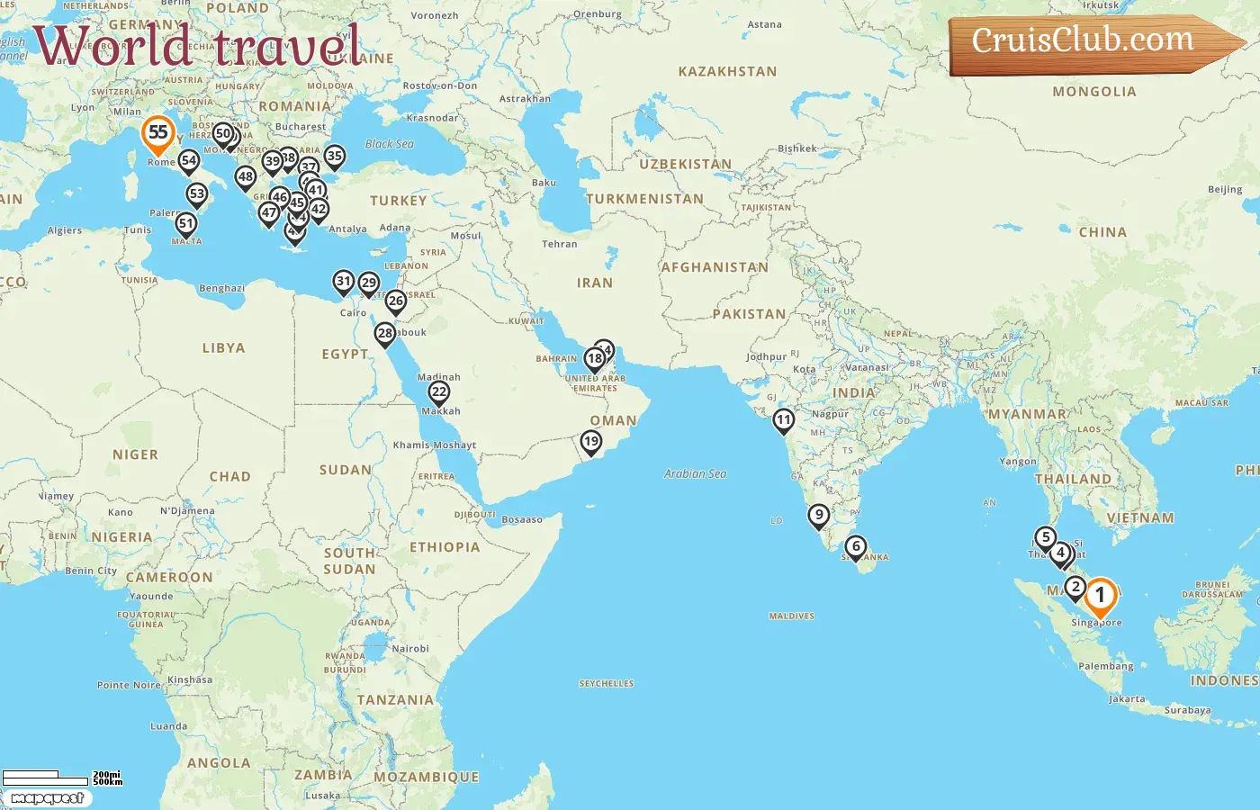 Kreuzfahrt „Weltreise von Singapur nach Civitavecchia“ an Bord des Oceania Vista-Schiffes mit Stopps in Singapur, Malaysia, Thailand, Sri Lanka, Indien, Vereinigte Arabische Emirate, Oman, Saudi-Arabien, Jordanien, Ägypten, Türkei, Griechenland, Montenegro, Kroatien, Malta und Italien für 55 Tage