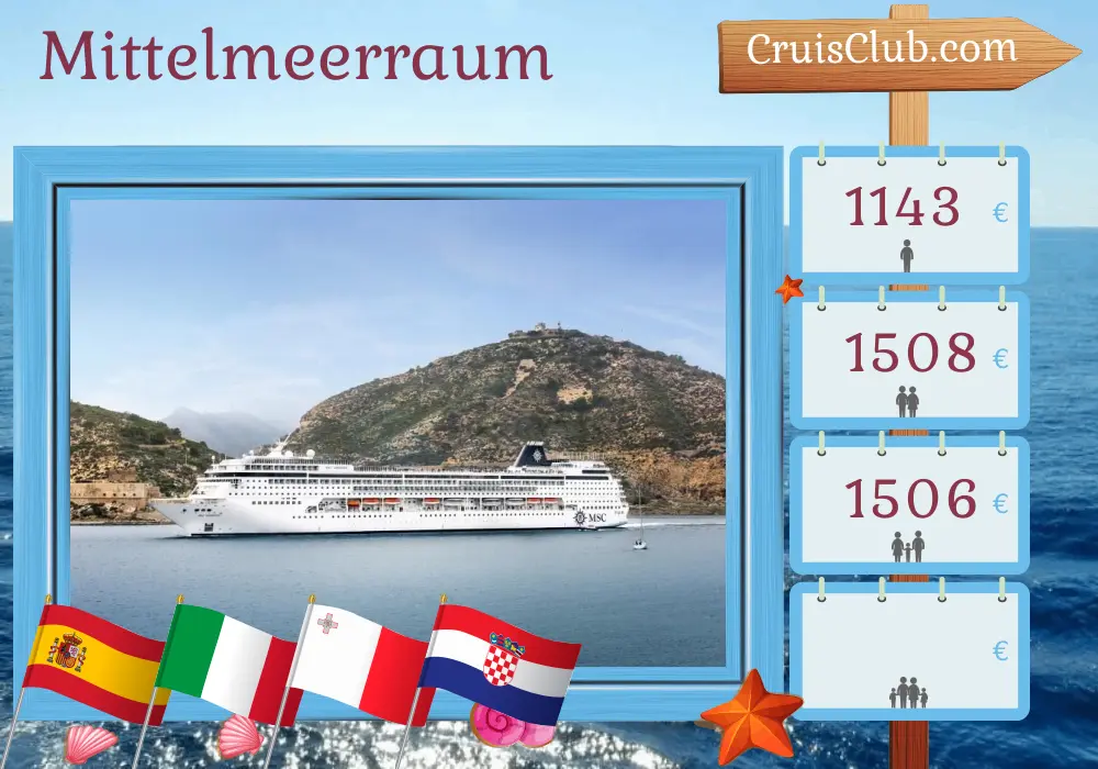 Kreuzfahrt im Mittelmeer von Barcelona nach Marghera an Bord des MSC Armonia-Schiffs mit Stopps in Spanien, Italien, Malta und Kroatien für 8 Tage