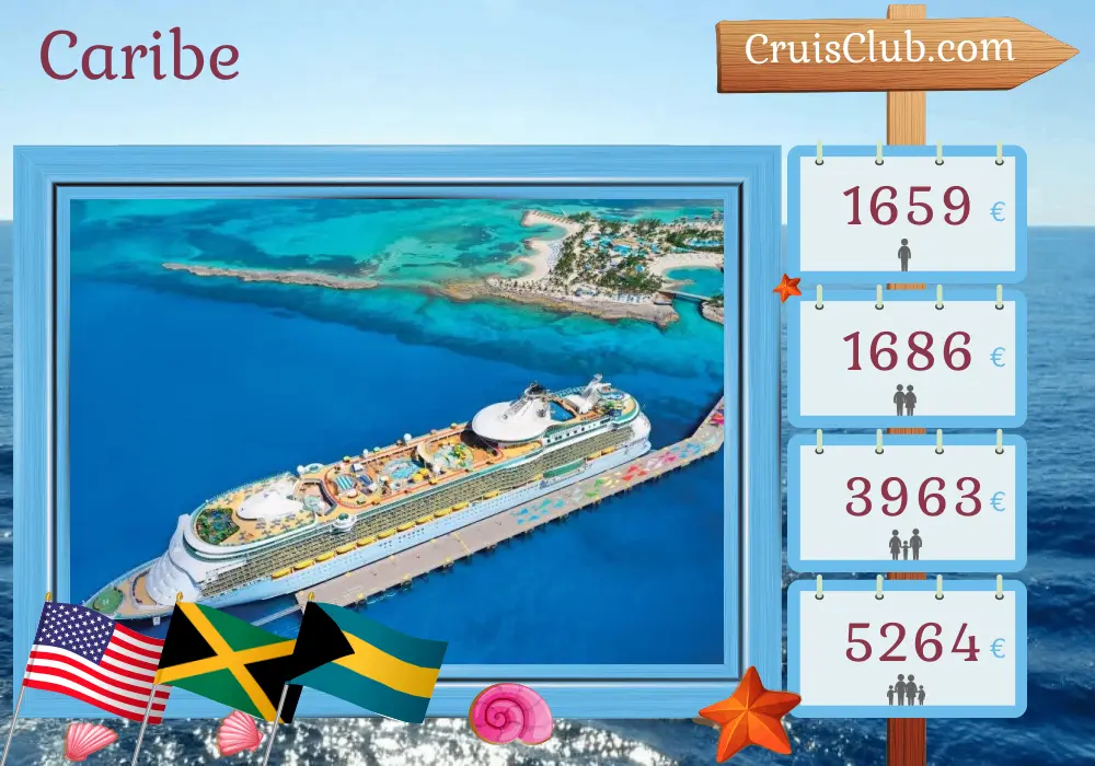 Cruzeiro no Caribe a partir de Miami a bordo do navio Liberdade dos Mares com visitas aos EUA, Jamaica e Bahamas por 6 dias