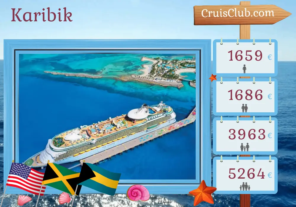 Kreuzfahrt in der Karibik ab Miami an Bord des Schiffes Freedom of the Seas mit Stopps in den USA, Jamaika und den Bahamas für 6 Tage