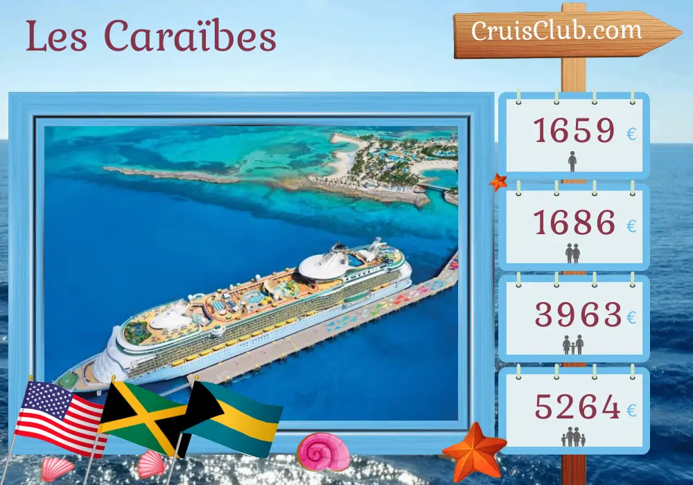 Croisière dans les Caraïbes au départ de Miami à bord du navire Freedom of the Seas avec des visites aux États-Unis, en Jamaïque et aux Bahamas pendant 6 jours