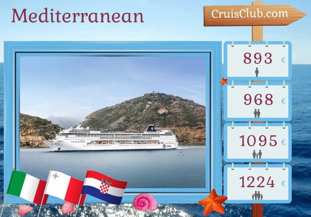 Cruise in the Mediterranean from Civitavecchia to Marghera aboard MSC Armonia ship with visits to Italy, Malta, and Croatia for 6 days