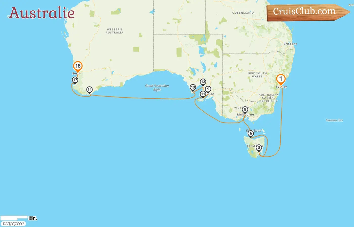 Croisière en Australie de Sydney à Perth à bord du navire Seabourn Quest avec des visites en Australie pendant 18 jours