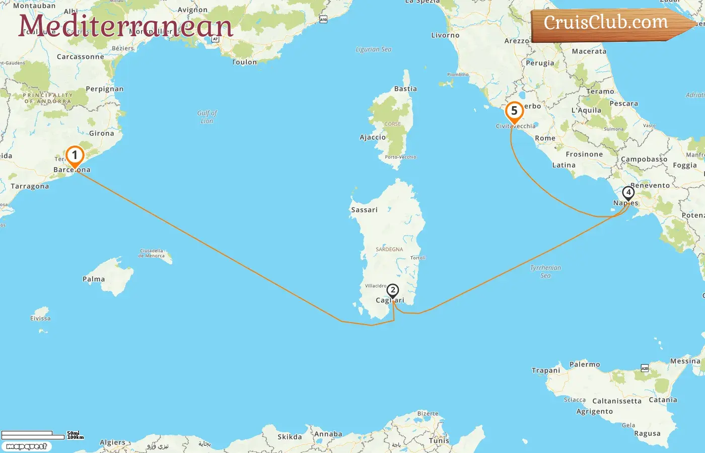 Cruise in the Mediterranean from Barcelona to Civitavecchia aboard Costa Smeralda ship with visits to Spain and Italy for 5 days