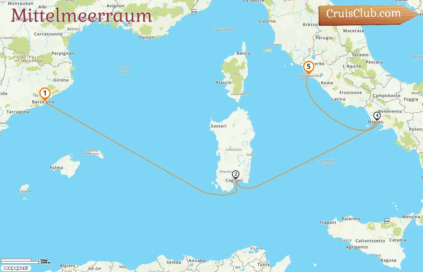 Kreuzfahrt im Mittelmeer von Barcelona nach Civitavecchia an Bord des Costa Smeralda-Schiffs mit Besuchen in Spanien und Italien für 5 Tage