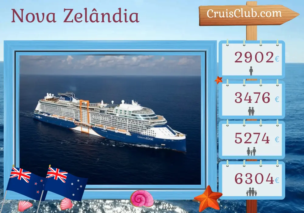 Cruzeiro na Nova Zelândia de Auckland para Sydney a bordo do navio Celebrity Edge com visitas à Nova Zelândia e Austrália por 11 dias