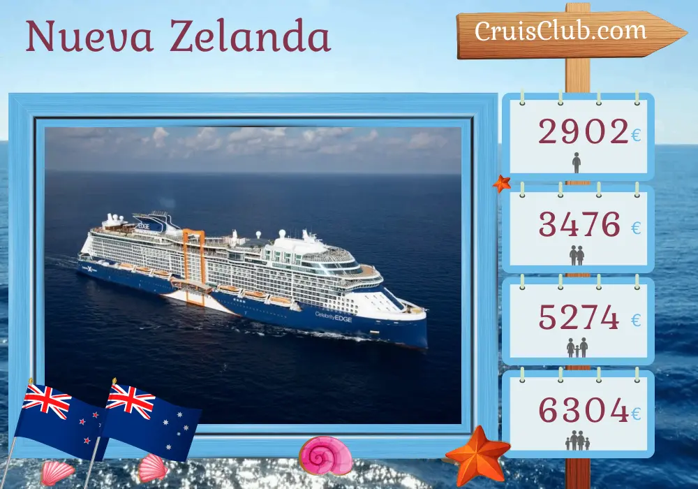 Crucero en Nueva Zelanda desde Auckland a Sídney a bordo del barco Celebrity Edge con visitas a Nueva Zelanda y Australia durante 11 días