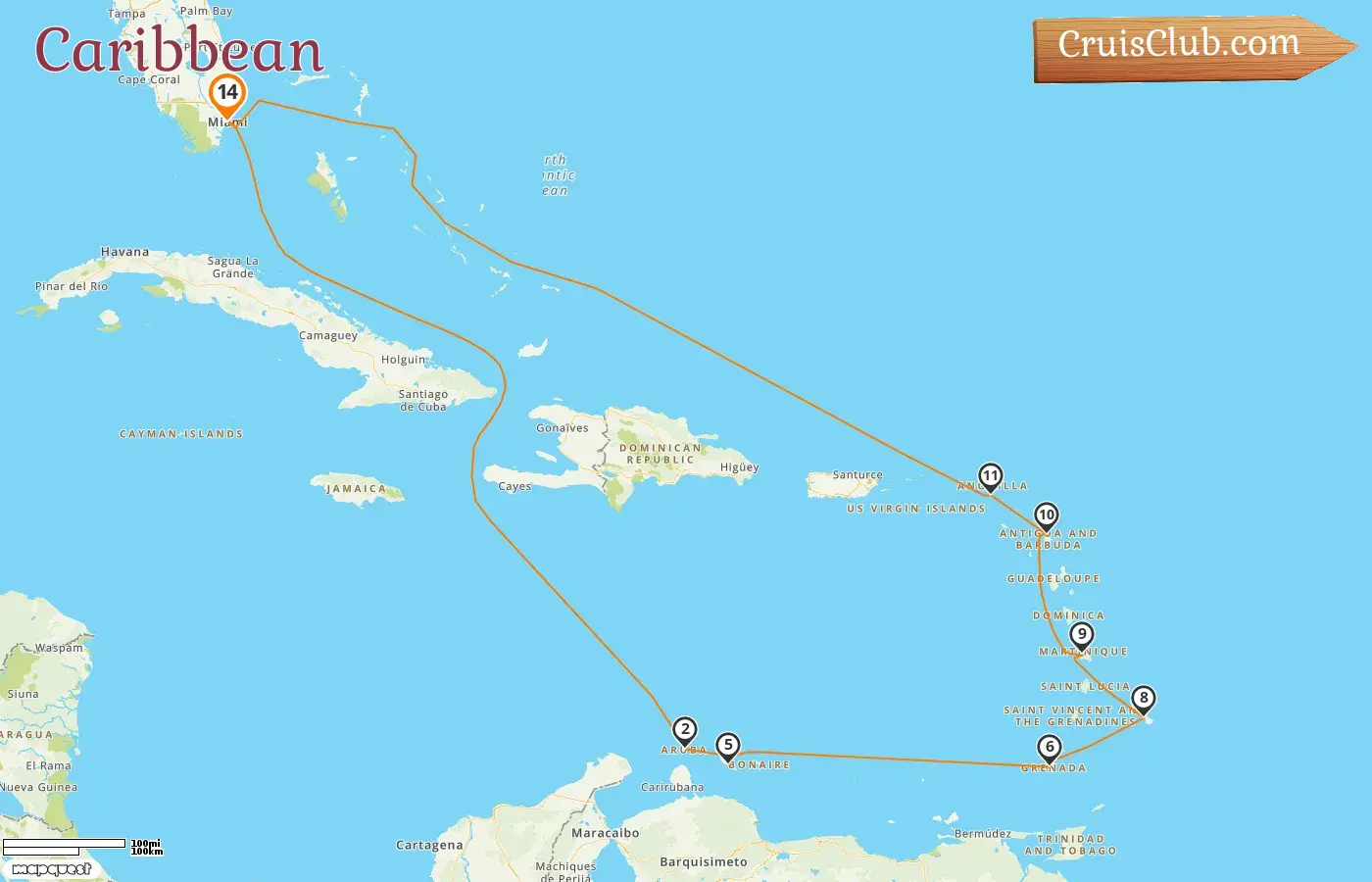 Cruise in the Caribbean from Miami aboard Carnival Firenze ship with visits to USA, Aruba, Curaçao, Grenada, Barbados, and Martinique for 14 days