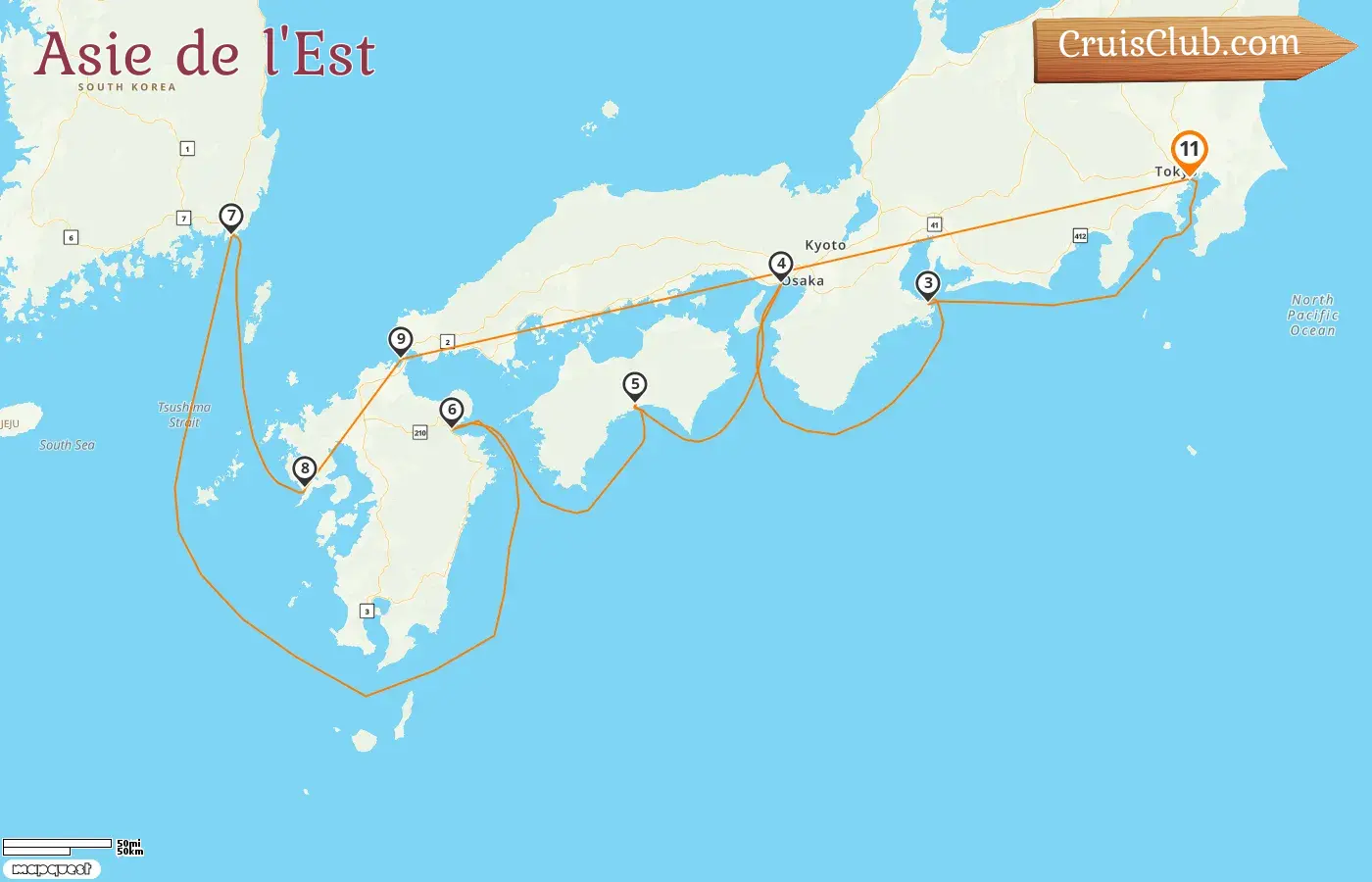 Croisière en Asie de l`Est au départ de Tokyo à bord du navire EXPLORA III avec des visites au Japon et en Corée du Sud pendant 11 jours