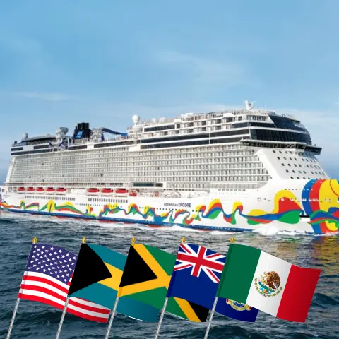 Cruise in the Caribbean from Miami aboard Norwegian Encore ship with visits to USA, Bahamas, Jamaica, Cayman Islands, and Mexico for 8 days
