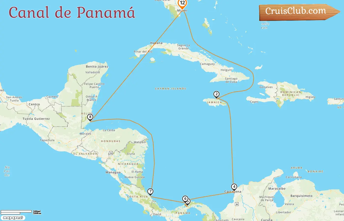 Crucero por el Canal de Panamá desde Miami a bordo del barco Norwegian Pearl con visitas a Estados Unidos, Jamaica, Colombia, Panamá, Costa Rica y Belice por 12 días