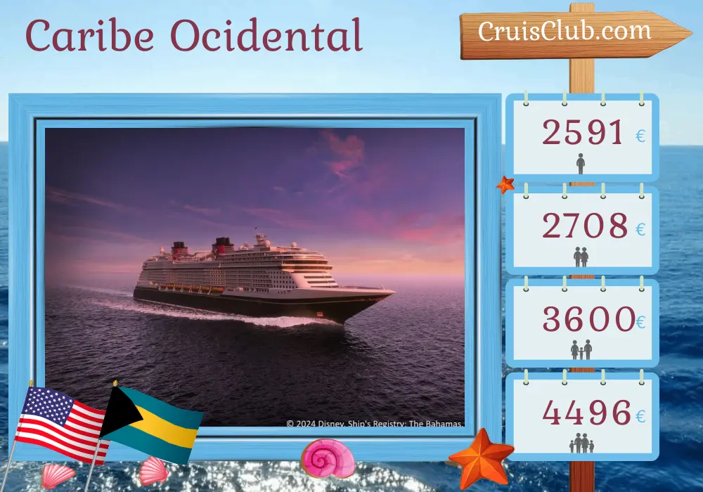 Cruzeiro no Caribe Ocidental partir de Port Everglades a bordo do navio Disney Destiny com visitas aos EUA e Bahamas por 6 dias