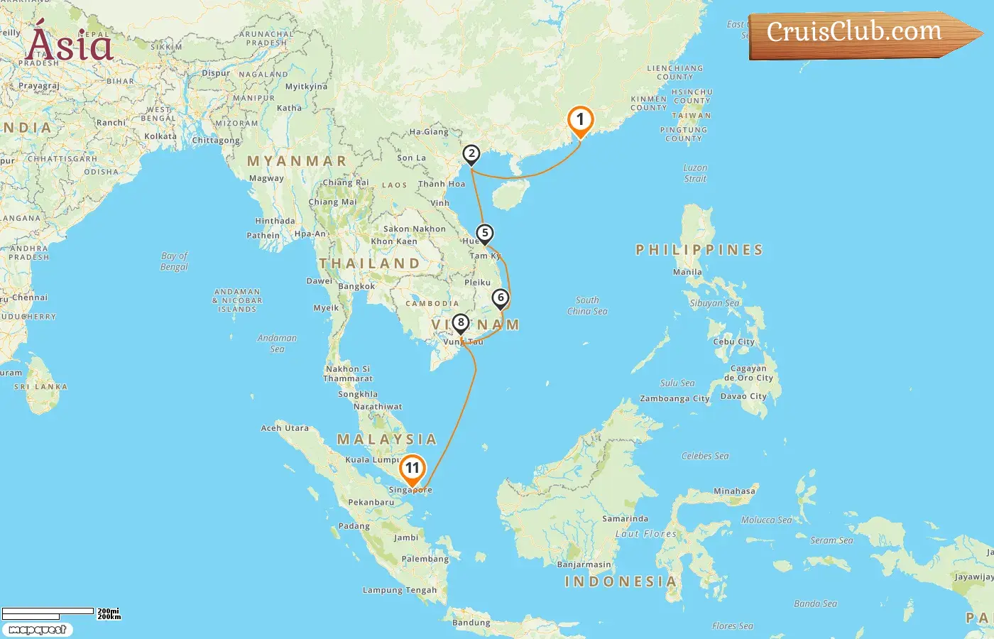 Cruzeiro na Ásia de Hong Kong para Singapura a bordo do navio EXPLORA III com visitas a Hong Kong, Vietnã e Singapura por 11 dias