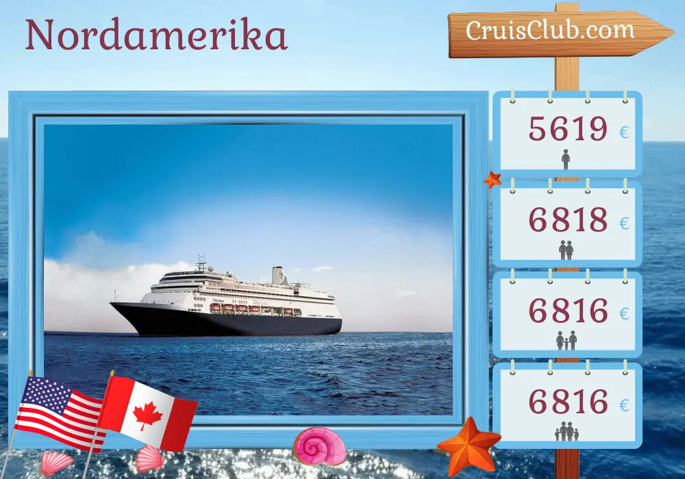 Kreuzfahrt in Nordamerika von Boston nach Montreal an Bord des Schiffes Volendam mit Besuchen in den USA und Kanada für 12 Tage