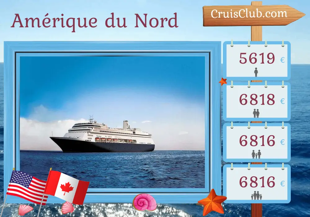 Croisière en Amérique du Nord de Boston à Montréal à bord du navire Volendam avec des visites aux États-Unis et au Canada pendant 12 jours