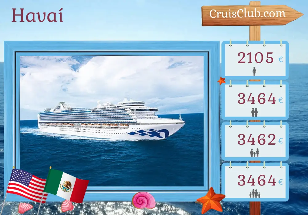 Cruzeiro no Havaí de Los Angeles a bordo do navio Emerald Princess com visitas aos Estados Unidos e México por 17 dias