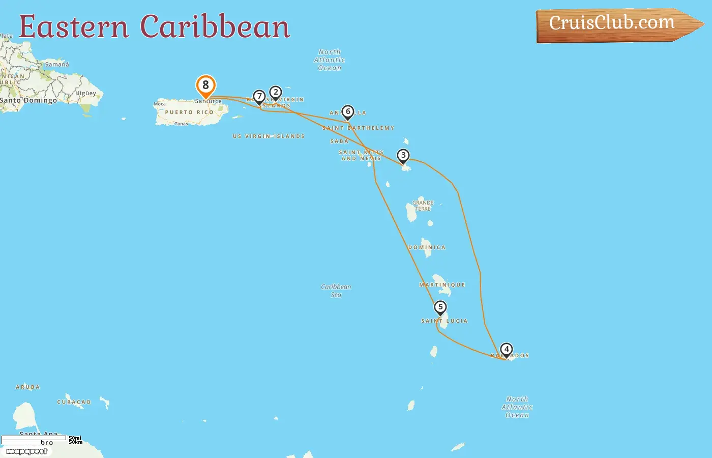 Cruise in the Eastern Caribbean from Saint John aboard Norwegian Epic ship with visits to Puerto Rico, British Virgin Islands, Barbados, and Saint Lucia for 8 days
