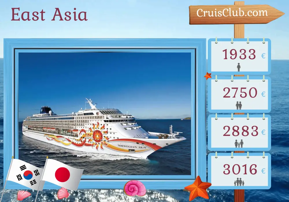 Cruise in the East Asia from Incheon to Tokyo aboard Norwegian Sun ship with visits to South Korea and Japan for 12 days