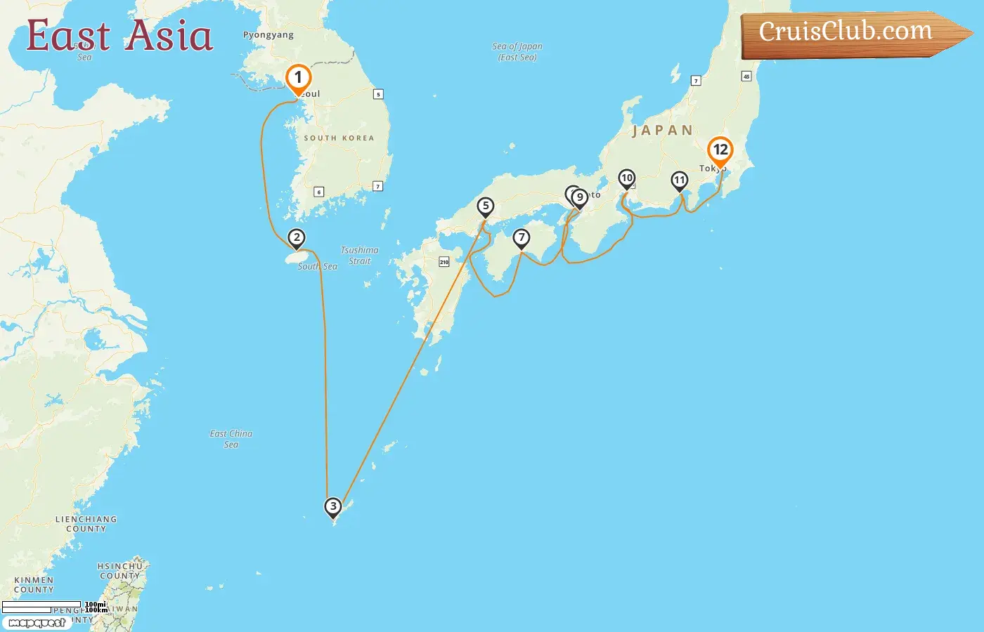 Cruise in the East Asia from Incheon to Tokyo aboard Norwegian Sun ship with visits to South Korea and Japan for 12 days