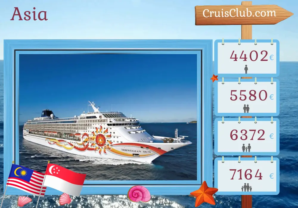 Cruise in the Asia from Laem Chabang to Singapore aboard Norwegian Sun ship with visits to Thailand, Viet Nam, Malaysia, and Singapore for 12 days