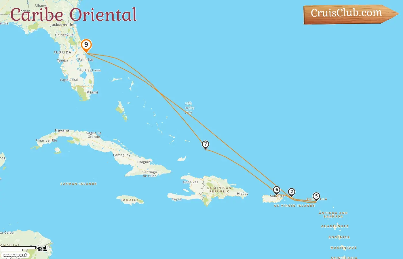 Crucero en el Caribe Oriental desde Port Canaveral / Orlando a bordo del barco Sky Princess con visitas a EE.UU. y Puerto Rico por 9 días
