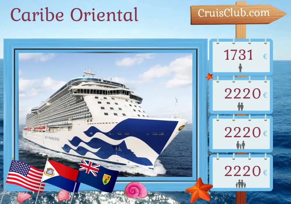 Cruzeiro no Caribe Oriental a partir de Port Canaveral / Orlando a bordo do navio Sky Princess com visitas aos EUA e Porto Rico por 9 dias