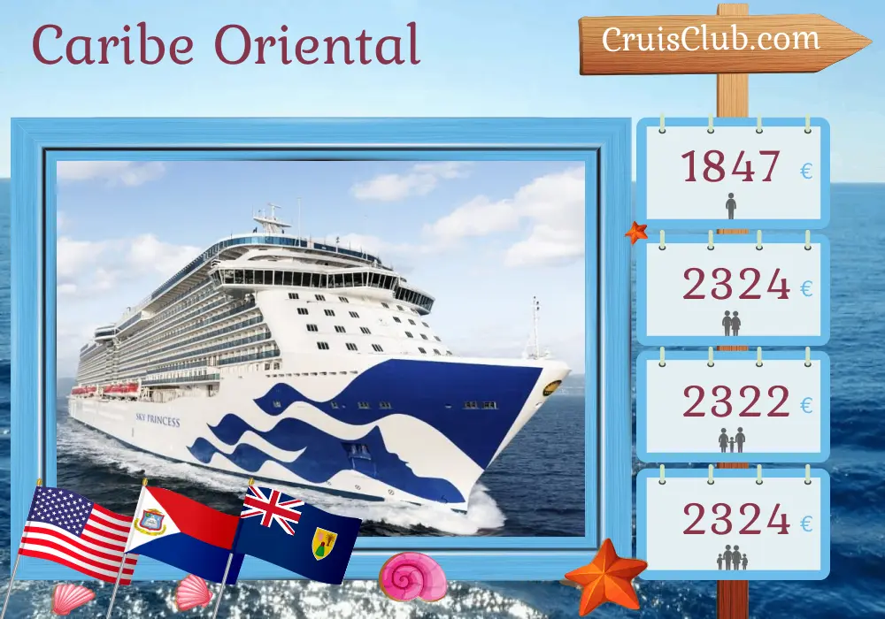 Crucero en el Caribe Oriental desde Port Canaveral / Orlando a bordo del barco Sky Princess con visitas a EE.UU. y Puerto Rico por 9 días