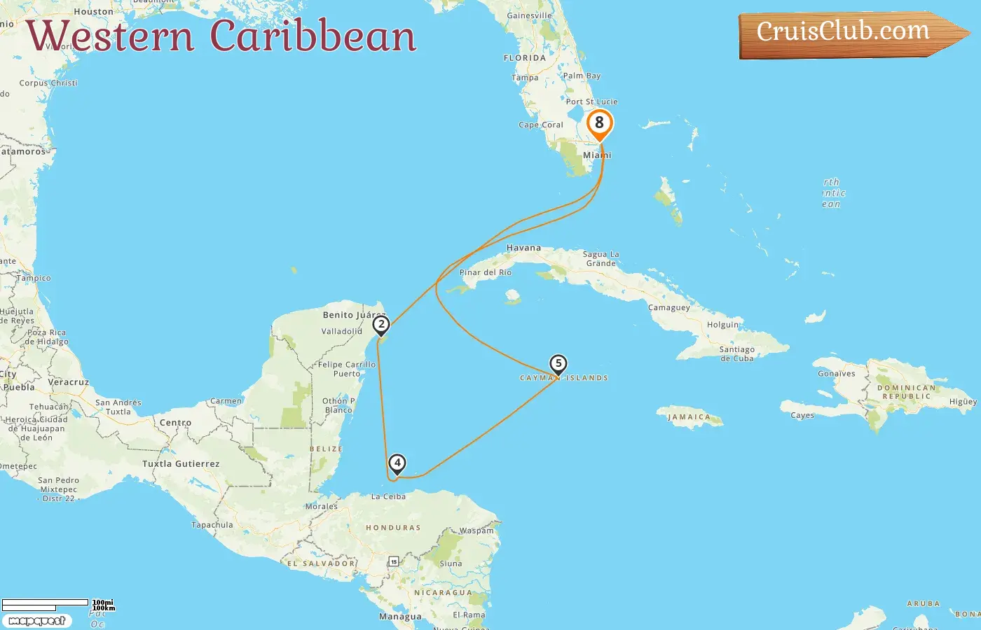 Cruise in the Western Caribbean from Fort Lauderdale aboard Sun Princess ship with visits to USA, Mexico, Honduras, and Cayman Islands for 8 days