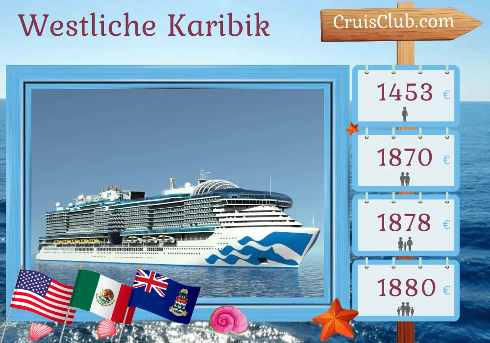 Kreuzfahrt in der westlichen Karibik ab Fort Lauderdale an Bord des Schiffs Sun Princess mit Stopps in den USA, Mexiko, Honduras und den Cayman Islands für 8 Tage