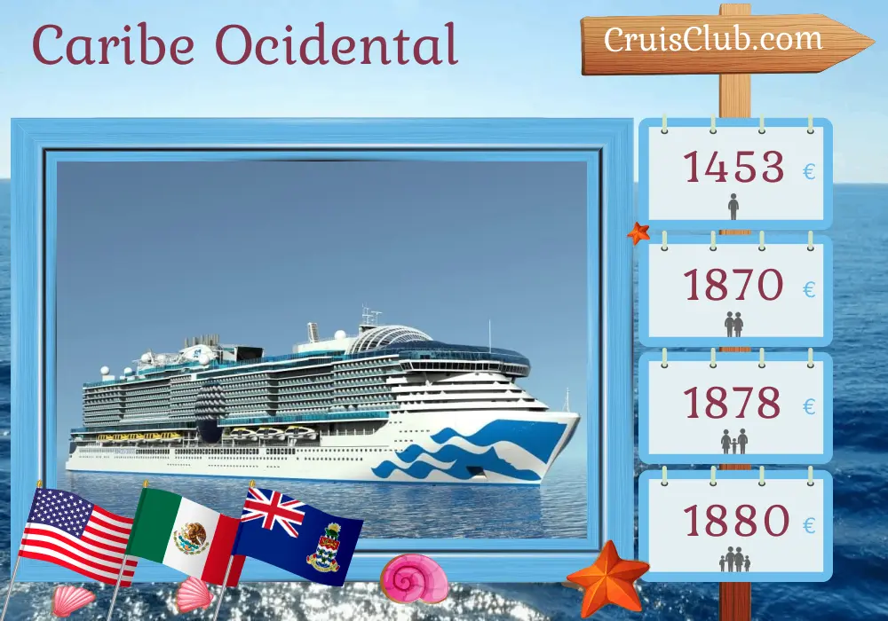 Cruzeiro no Caribe Ocidental a partir de Fort Lauderdale a bordo do navio Sun Princess com visitas aos EUA, México, Honduras e Ilhas Cayman por 8 dias