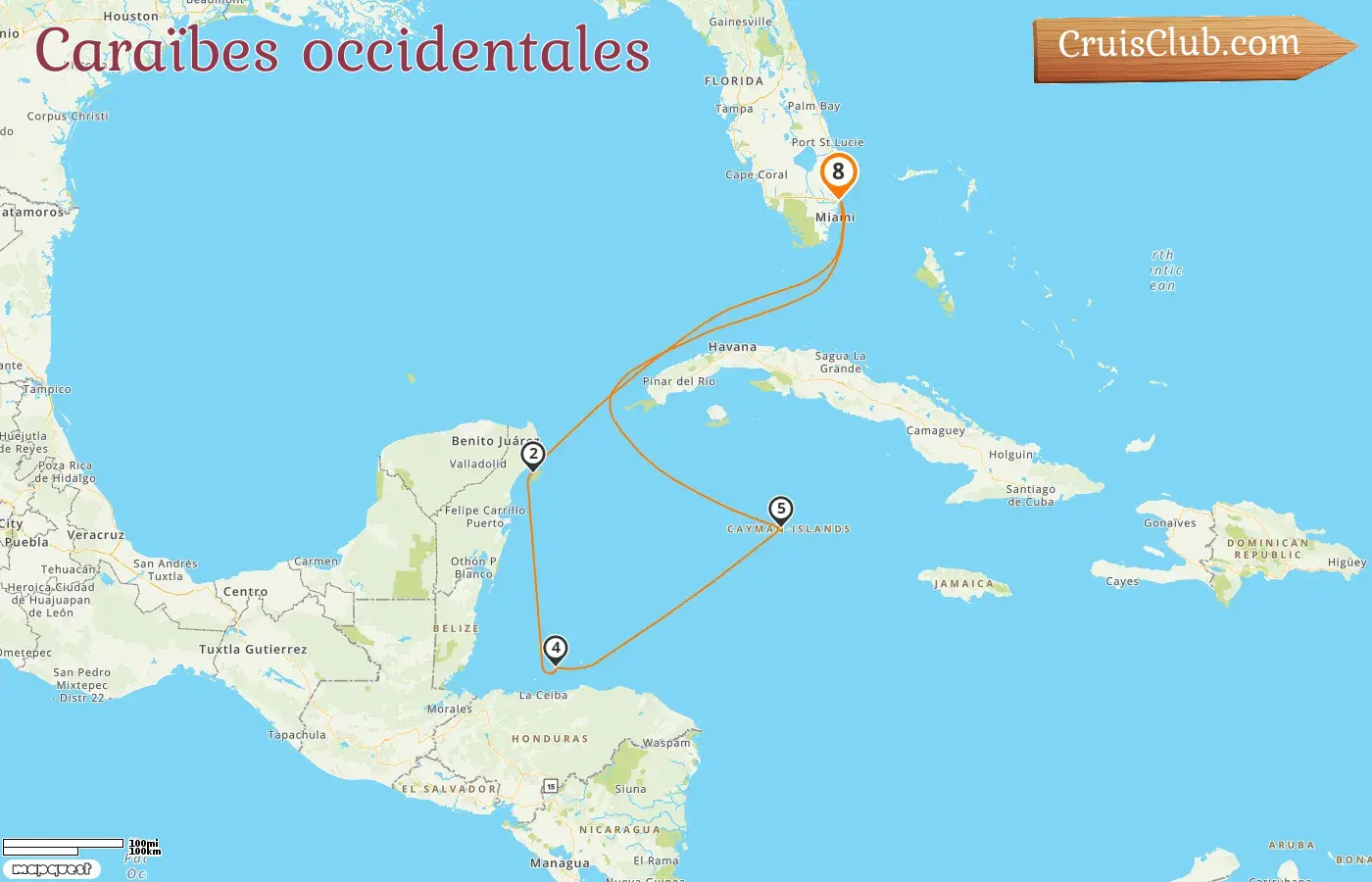 Croisière dans les Caraïbes occidentales au départ de Fort Lauderdale à bord du navire Sun Princess avec des escales aux États-Unis, au Mexique, au Honduras et aux îles Caïmans pendant 8 jours