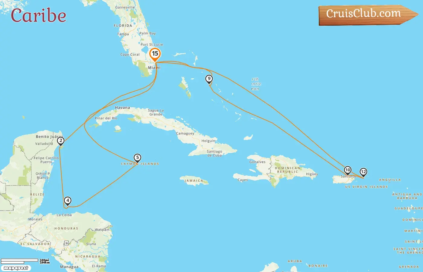 Crucero por el Caribe desde Fort Lauderdale a bordo del barco Sun Princess con visitas a EE. UU., México, Honduras, Islas Caimán, Bahamas y Puerto Rico durante 15 días