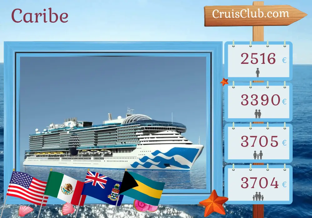 Crucero por el Caribe desde Fort Lauderdale a bordo del barco Sun Princess con visitas a EE. UU., México, Honduras, Islas Caimán, Bahamas y Puerto Rico durante 15 días