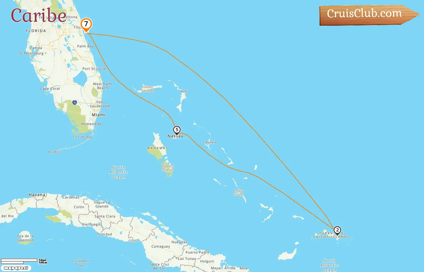 Crucero por el Caribe desde Port Canaveral / Orlando a bordo del barco Sky Princess con visitas a Estados Unidos y Bahamas por 7 días