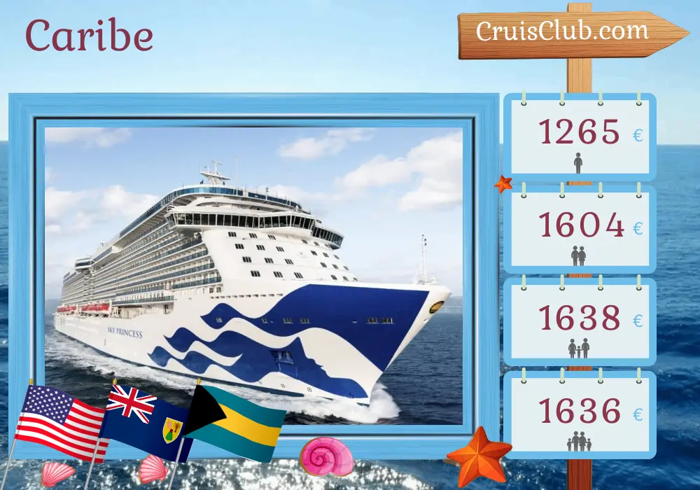 Crucero por el Caribe desde Port Canaveral / Orlando a bordo del barco Sky Princess con visitas a Estados Unidos y Bahamas por 7 días