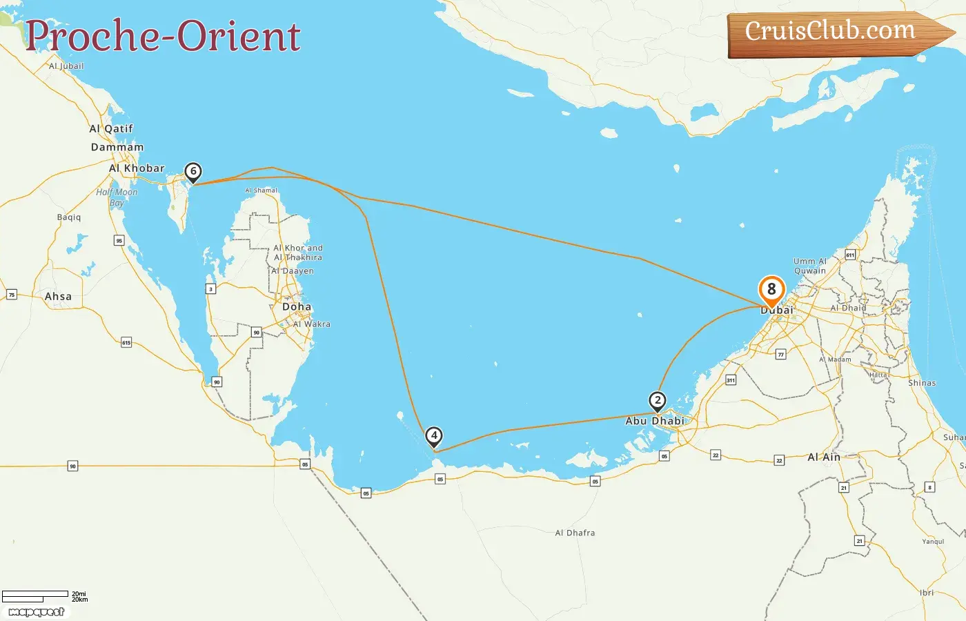 Croisière au Moyen-Orient au départ de Dubai à bord du navire AIDAprima avec des visites aux Émirats arabes unis et au Bahreïn pendant 8 jours