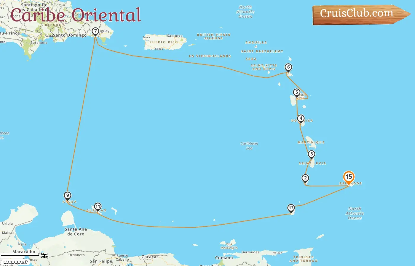 Cruzeiro no Caribe Oriental saindo de Bridgetown a bordo do navio AIDAperla com visitas a Barbados, São Vicente e Granadinas, Guadalupe, Aruba, Curaçao e Granada por 15 dias