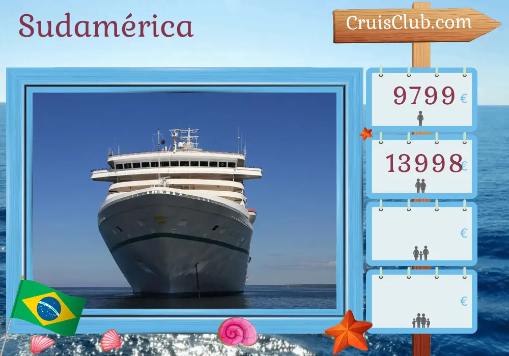 Crucero de Río de Janeiro a Callao a bordo del barco Artania con visitas a Brasil, Uruguay, Argentina, Chile y Perú durante 29 días