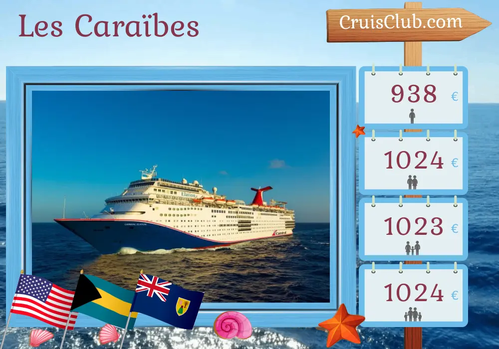 Croisière dans les Caraïbes au départ de Jacksonville à bord du navire Carnival Elation avec escales aux États-Unis et aux Bahamas pendant 8 jours