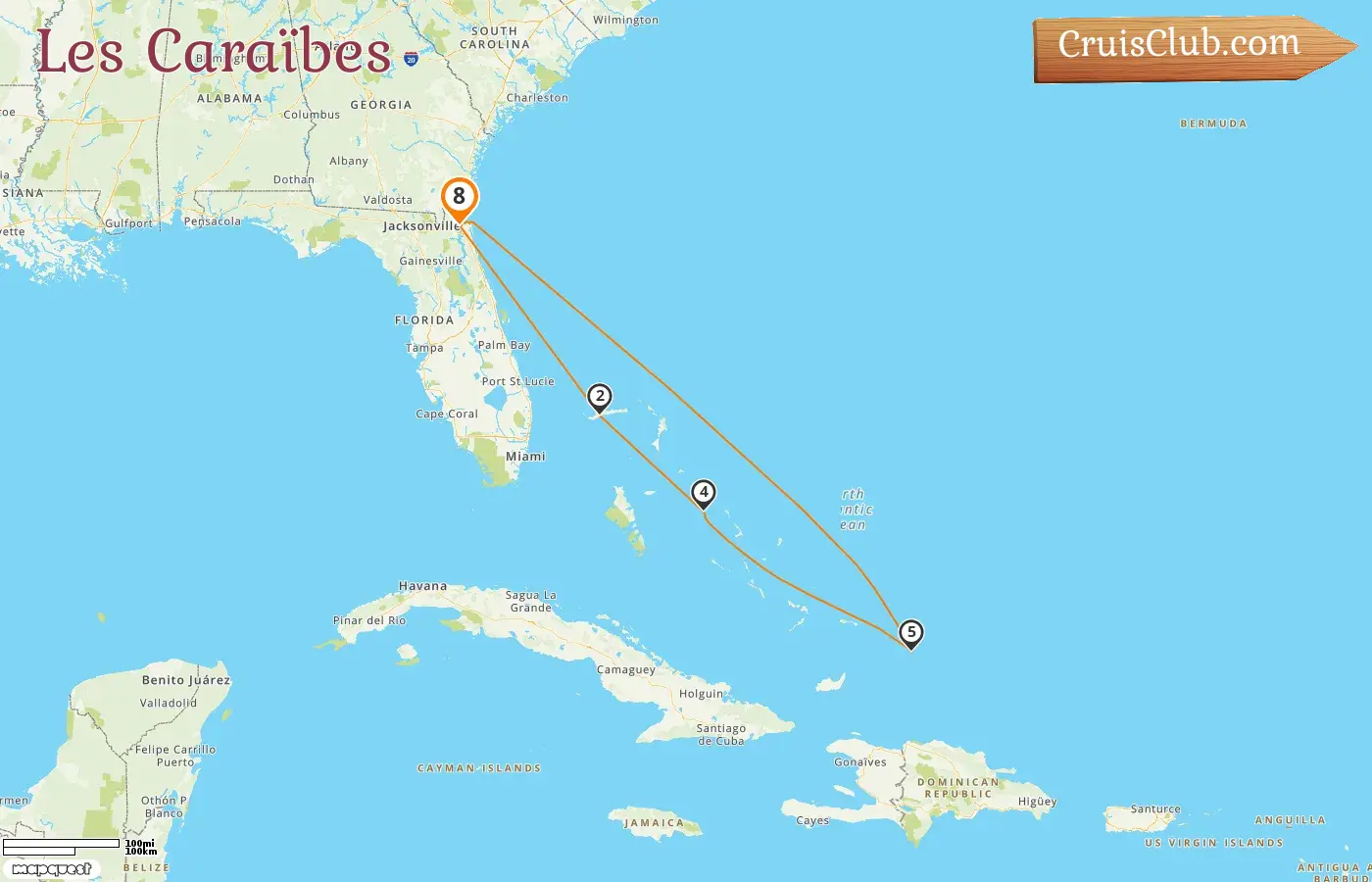 Croisière dans les Caraïbes au départ de Jacksonville à bord du navire Carnival Elation avec escales aux États-Unis et aux Bahamas pendant 8 jours