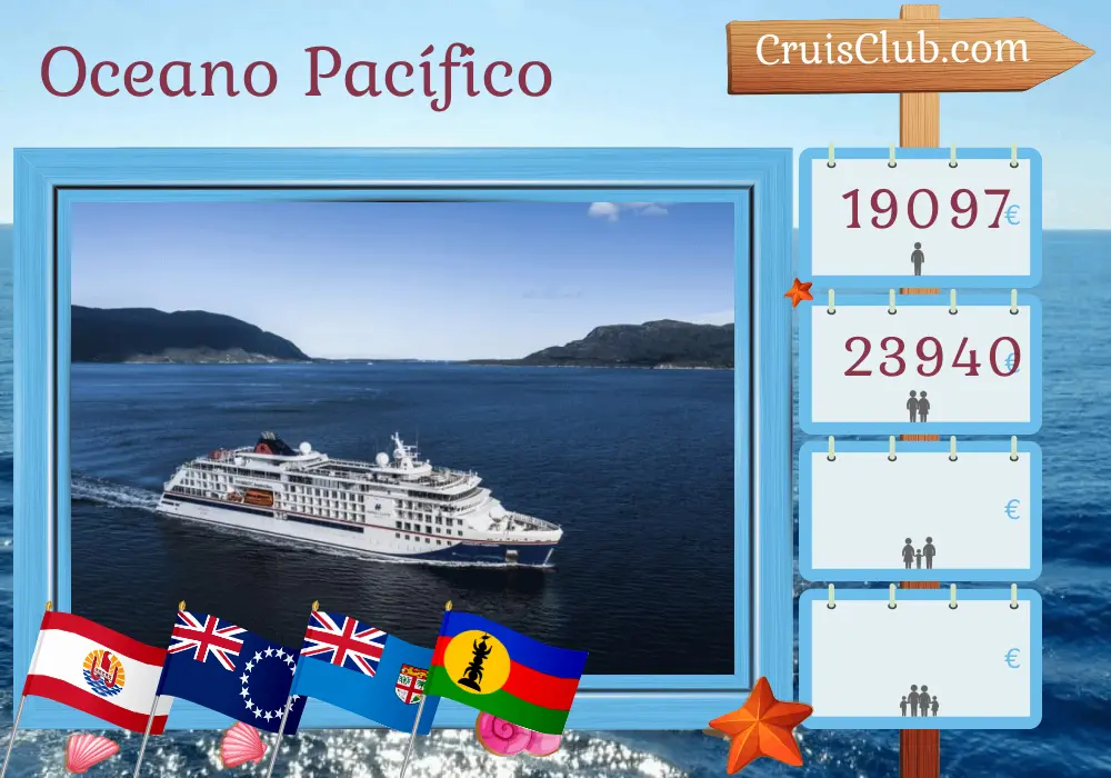 Cruzeiro no sul do Pacífico de Papeete para Nouméa a bordo do navio HANSEATIC inspiration com visitas à Polinésia Francesa, Ilhas Cook, Samoa, Fiji e Nova Caledônia por 21 dias