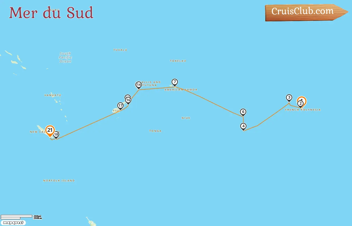 Croisière dans le Pacifique Sud de Papeete à Nouméa à bord du navire HANSEATIC inspiration avec visites en Polynésie française, aux îles Cook, Samoa, Fidji et en Nouvelle-Calédonie pendant 21 jours
